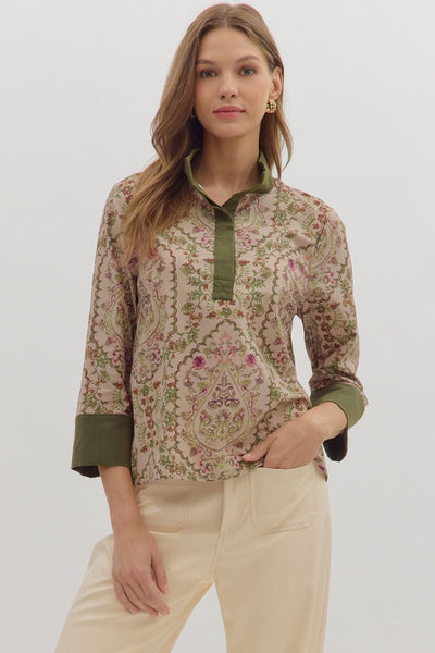 Paisley Print 3/4 Sleeve Top