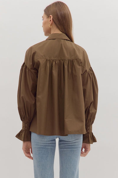 Solid Long Sleeve Button Down Top