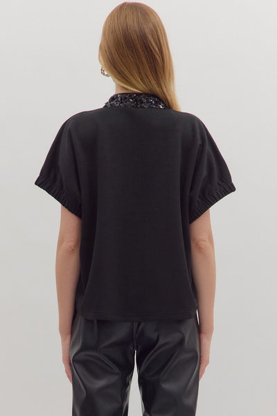Sequined Trim Short Sleeve Top