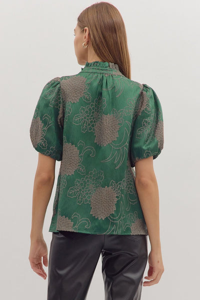 Floral Jacquard Puff Sleeve Top