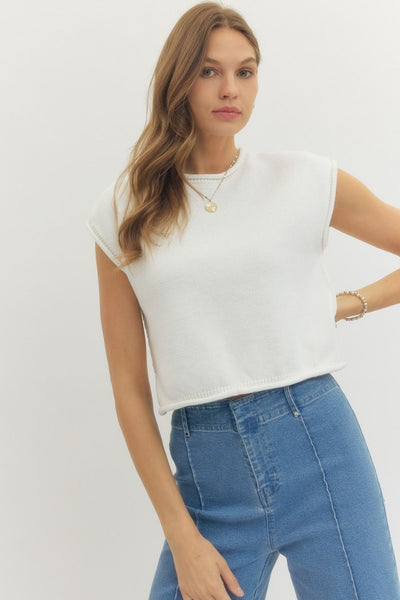 Solid Cap Sleeve Knit Top