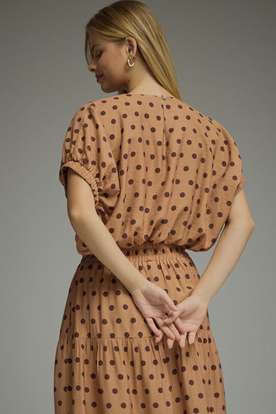 Polka Dot Short Dolman Sleeve Top