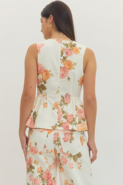 Floral Print Sleeveless Peplum Top