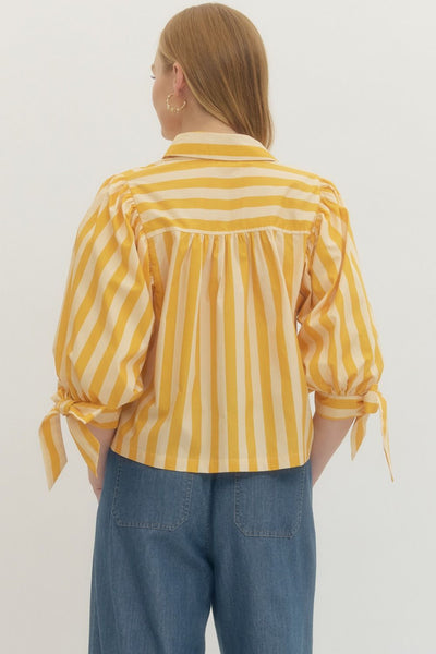 Striped 3/4 Puff Sleeve Woven Top