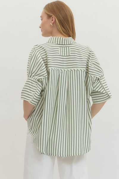 Striped 3/4 Sleeve Button Down Top