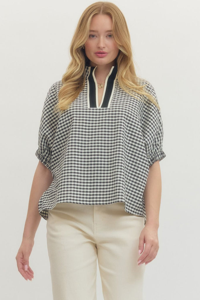 Gingham Short Dolman Sleeve Top