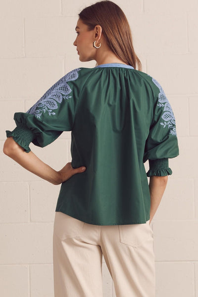 Solid Embroidered 3/4 Sleeve Top