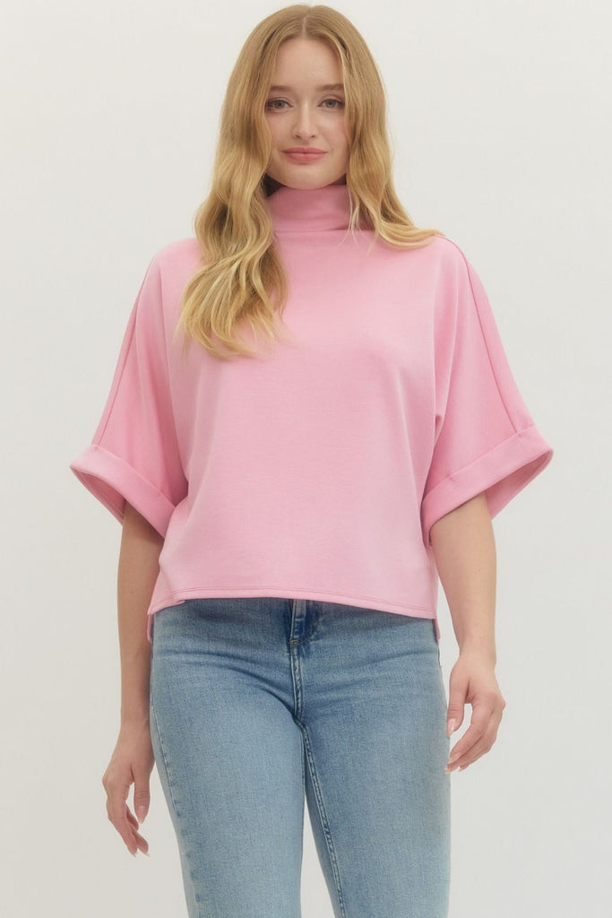 Mock Neck Dolman Short Sleeve Top