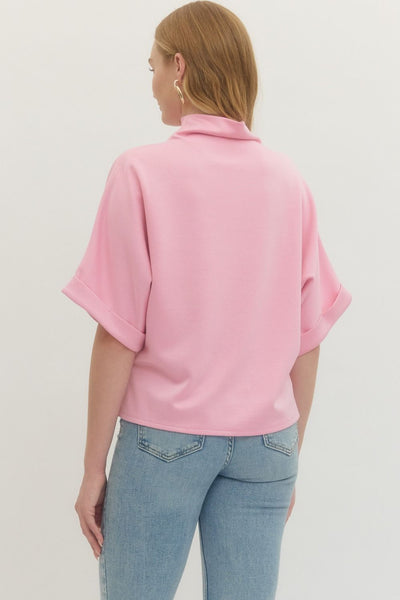 Mock Neck Dolman Short Sleeve Top