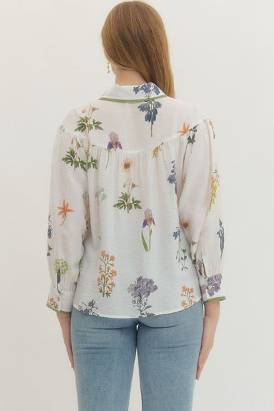 Botanical Long Sleeve Button Up Top