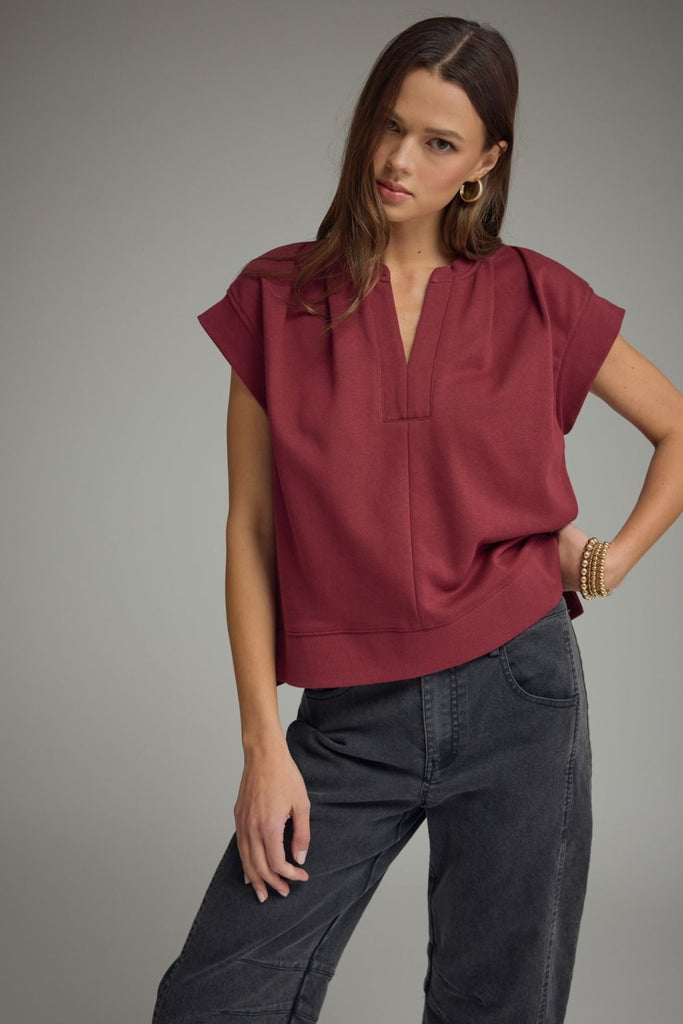 Solid Short Sleeve V-Neck Top