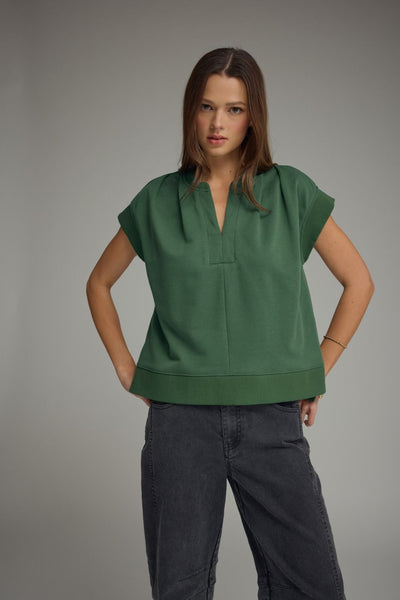 Solid Short Sleeve V-Neck Top