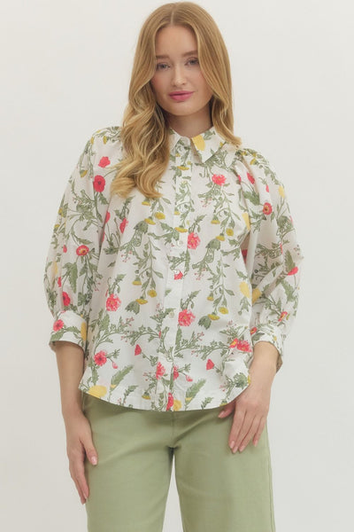 Floral Print 3/4 Puff Sleeve Top