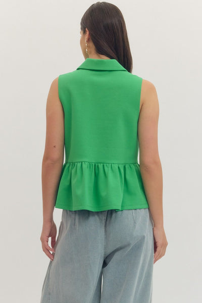 Solid Collared Sleeveless Top