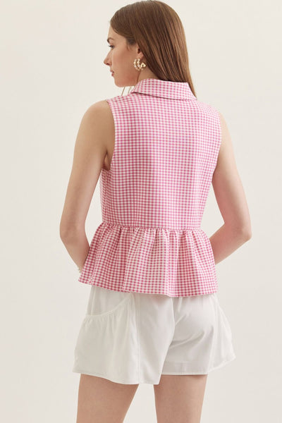 Gingham Sleeveless Peplum Top