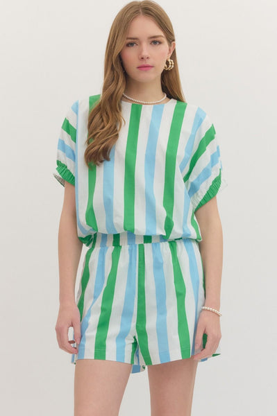 Striped Short Sleeve Top & Shorts Set