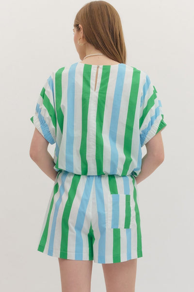 Striped Short Sleeve Top & Shorts Set