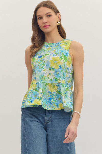 Floral Print Sleeveless Peplum Top