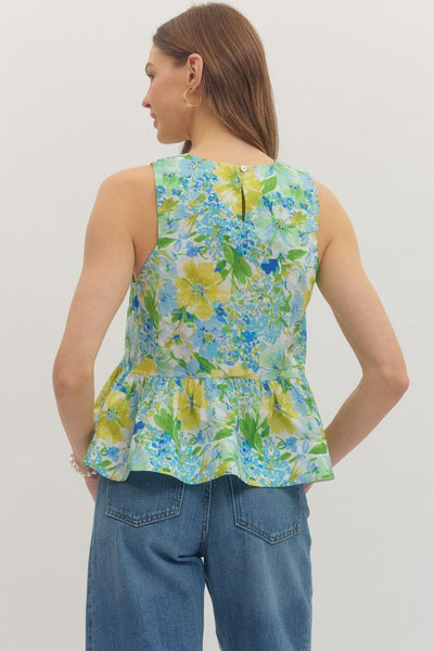 Floral Print Sleeveless Peplum Top