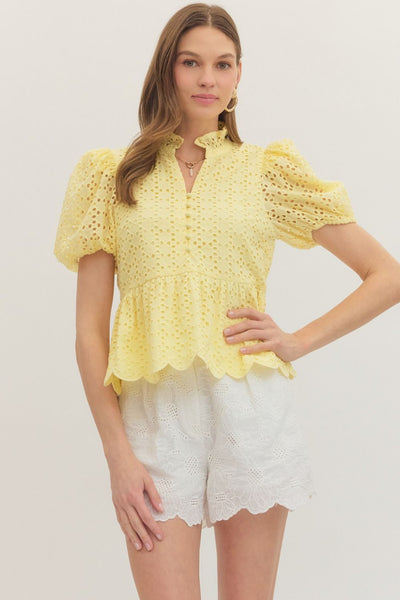 Eyelet Embroidery Puff Sleeve Top