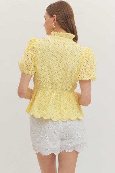 Eyelet Embroidery Puff Sleeve Top