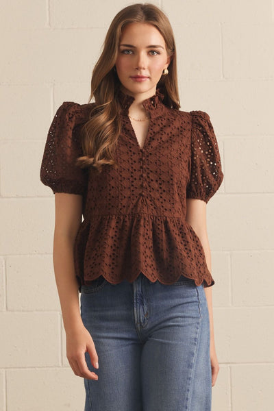 Eyelet Embroidery Puff Sleeve Top