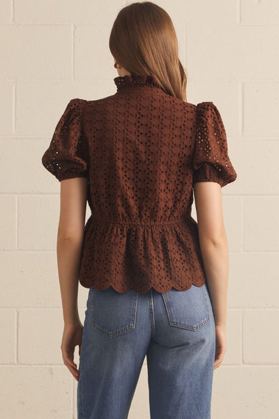 Eyelet Embroidery Puff Sleeve Top