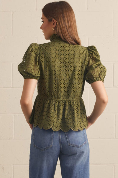 Eyelet Embroidery Puff Sleeve Top