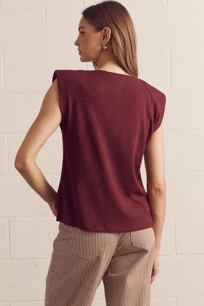 Sleeveless Padded Shoulder Knit Top