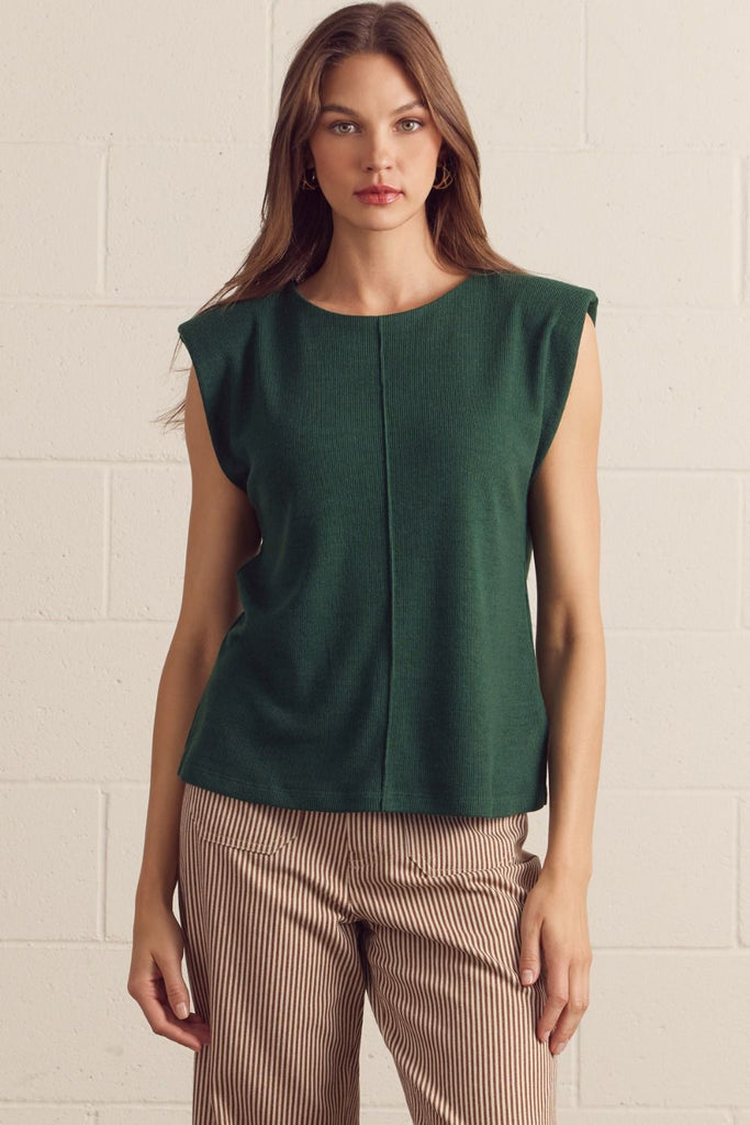 Sleeveless Padded Shoulder Knit Top