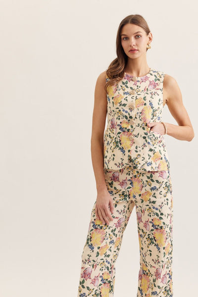 Floral Round Neck Sleeveless Top