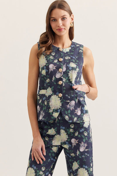 Floral Round Neck Sleeveless Top