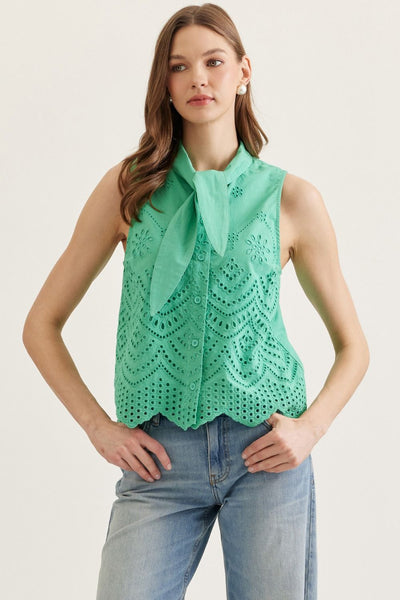 Sleeveless Eyelet Embroidered Top