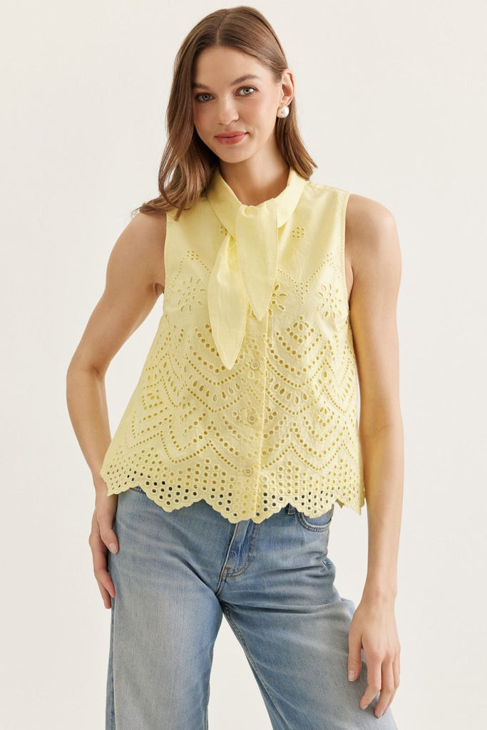 Sleeveless Eyelet Embroidered Top