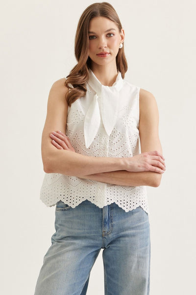 Sleeveless Eyelet Embroidered Top