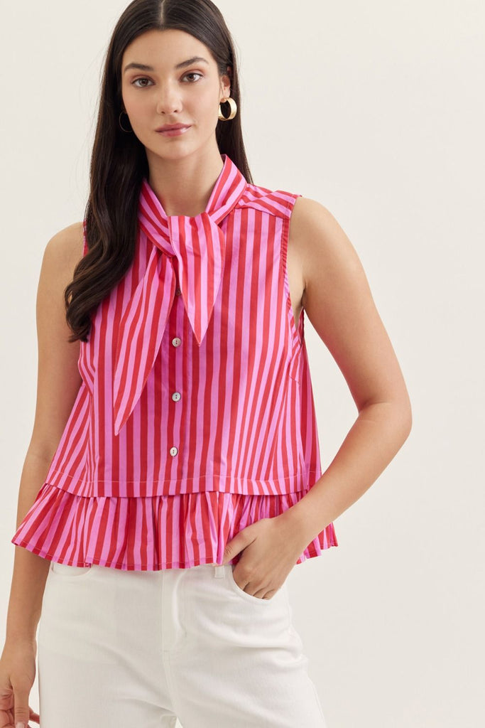 Striped Sleeveless Peplum Top