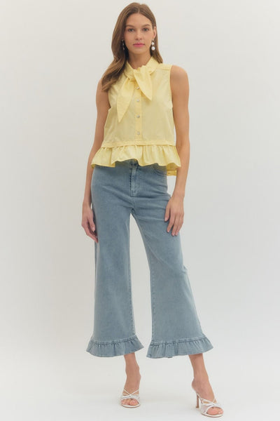 Sleeveless Tie Neck Button Up Top