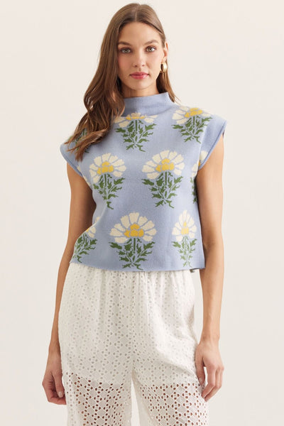 Botanical Print Sleeveless Knit Top