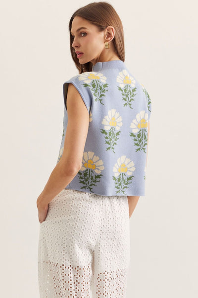Botanical Print Sleeveless Knit Top