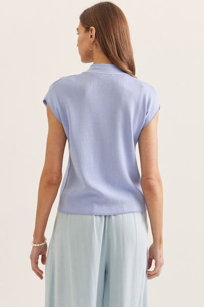 Solid Cap Sleeve Tie Neck Knit Top