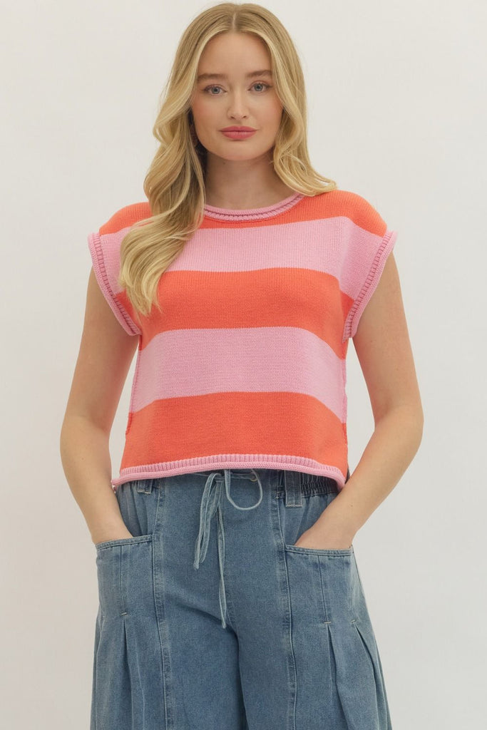 Striped Cap Sleeve Knit Top