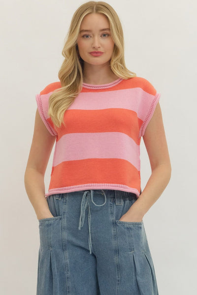 Striped Cap Sleeve Knit Top