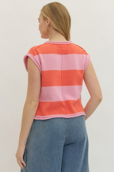 Striped Cap Sleeve Knit Top