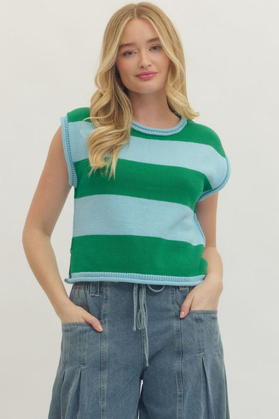 Striped Cap Sleeve Knit Top