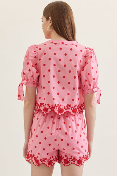 Polka Dot Puff Sleeve Top & Skort Set