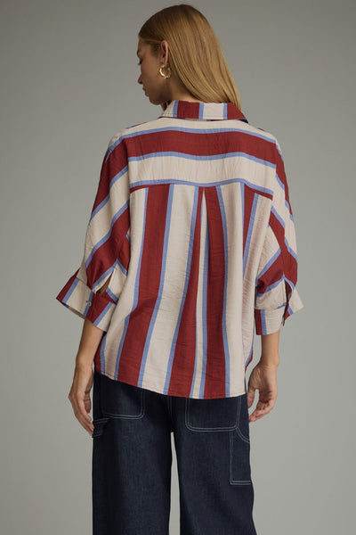 Striped Button Down Dolman Sleeve Top