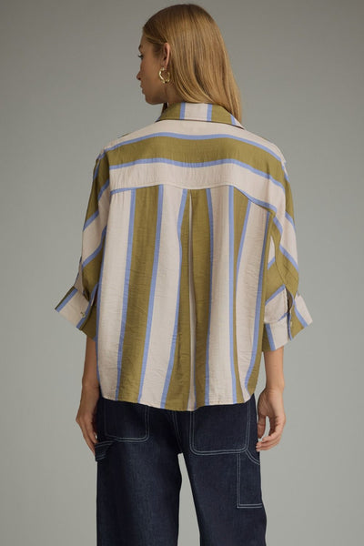 Striped Button Down Dolman Sleeve Top