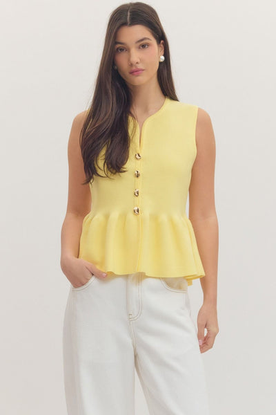 Solid Sleeveless V-Neck Peplum Top