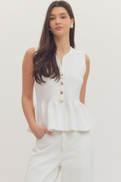Solid Sleeveless V-Neck Peplum Top