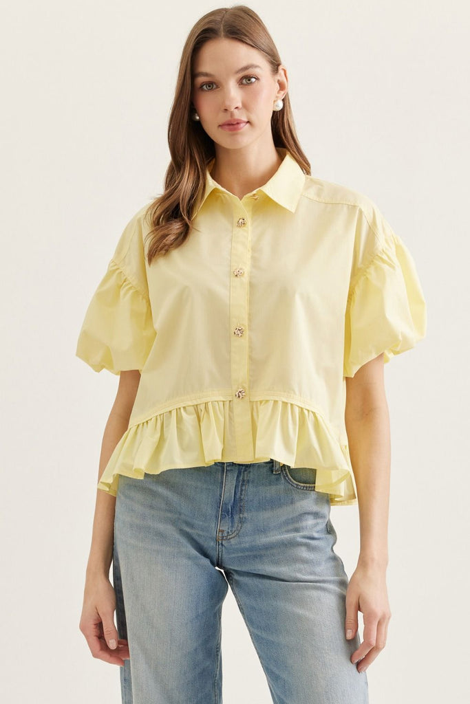 Solid Short Puff Sleeve Top